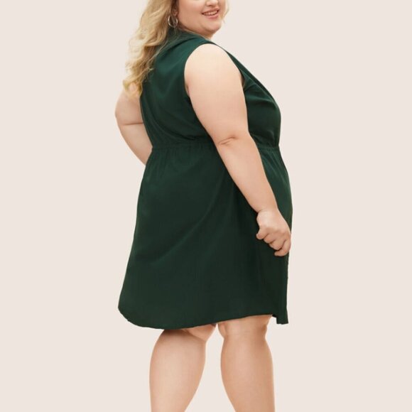 BloomChic Plus Size 3XL Plain Ties Front Button Pocket V Neck Dress us22-24 - Picture 5 of 7